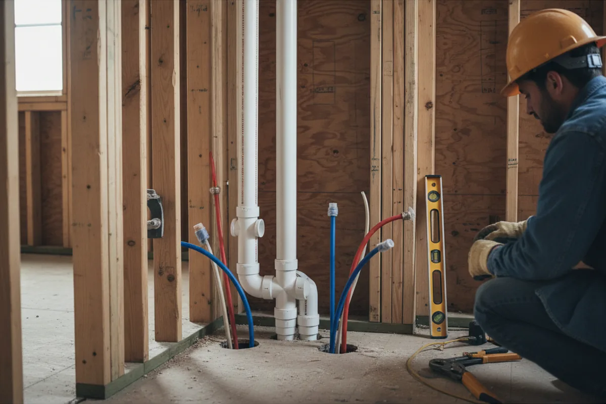 Drain and supply rough-in during Leak Detection in Bessie